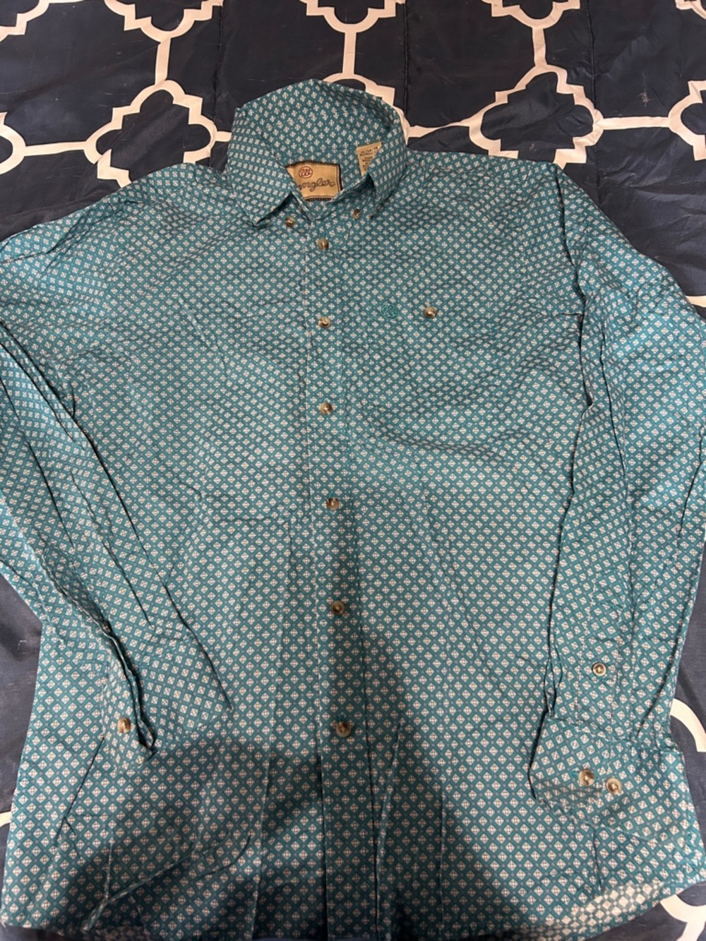 Boys Teal Patterned Long-Sleeve Button-Down Shirt Size Xl